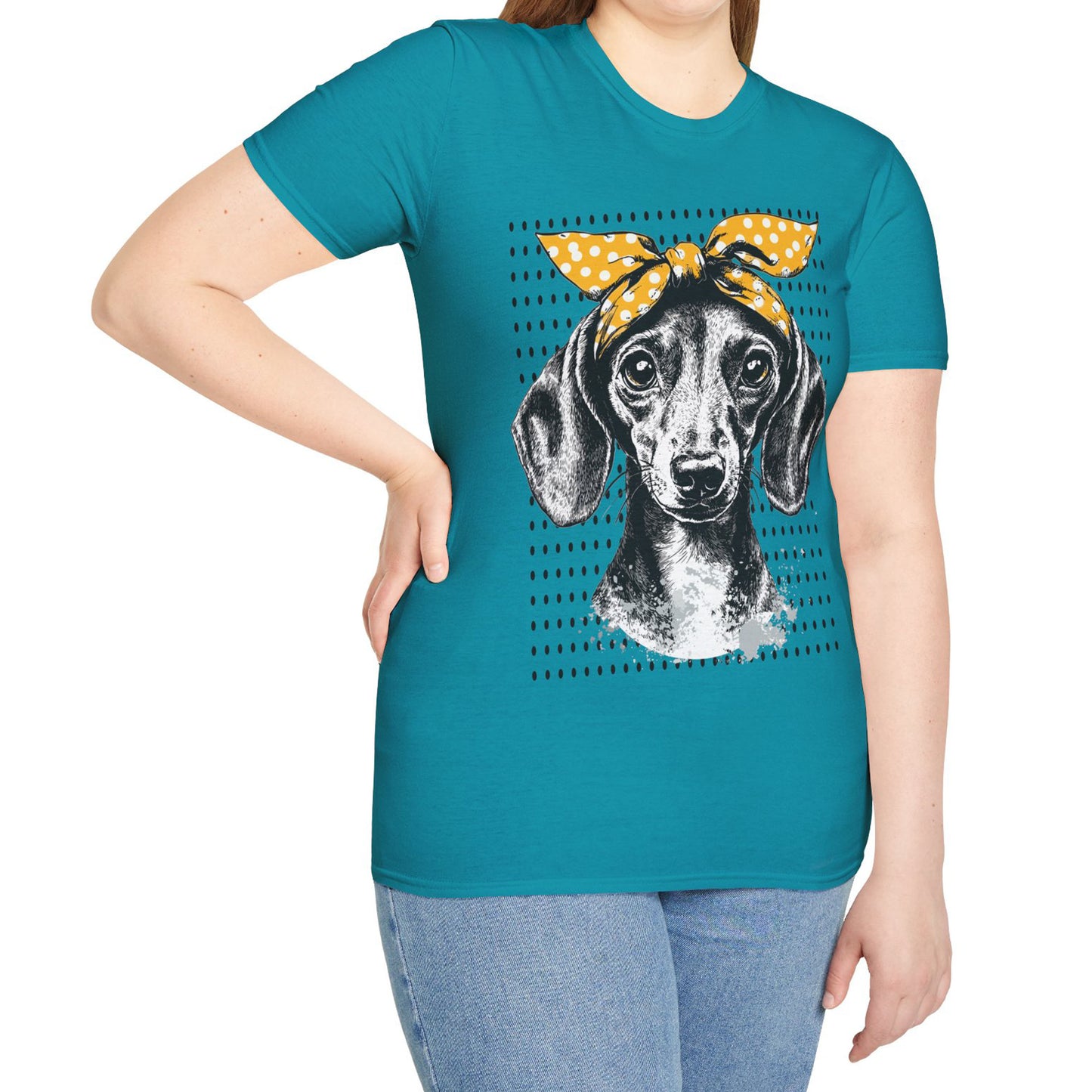 "Let's Polka" Tan Smooth-Haired Dachshund Unisex Softstyle T-Shirt