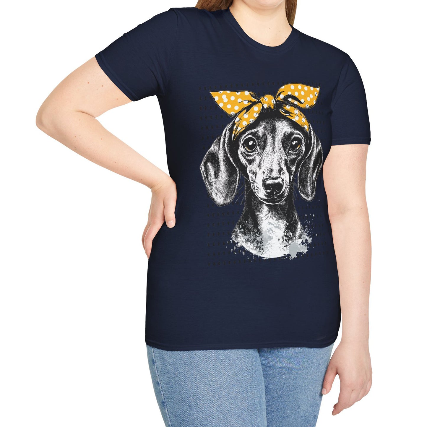 "Let's Polka" Tan Smooth-Haired Dachshund Unisex Softstyle T-Shirt