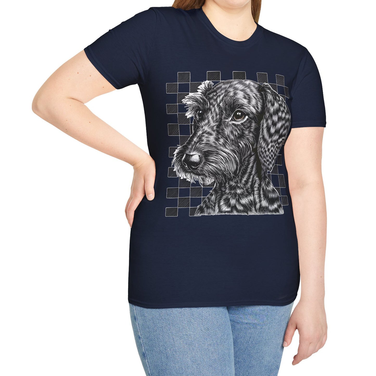 "Wired Check" Wire-Haired Dachshund Unisex Softstyle T-Shirt