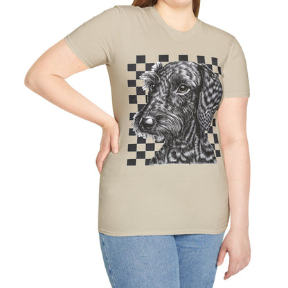 "Wired Check" Wire-Haired Dachshund Unisex Softstyle T-Shirt