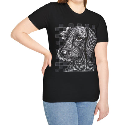 "Wired Check" Wire-Haired Dachshund Unisex Softstyle T-Shirt