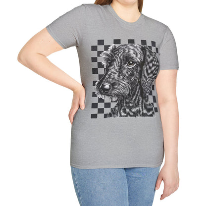 "Wired Check" Wire-Haired Dachshund Unisex Softstyle T-Shirt