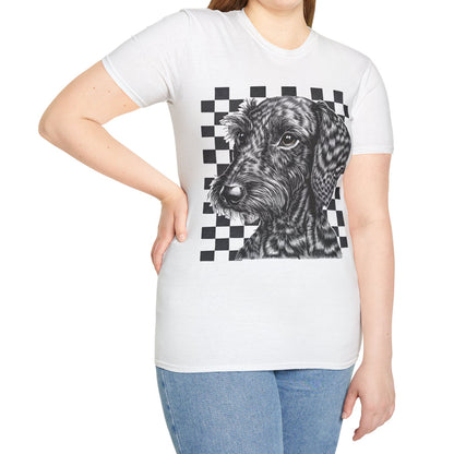 "Wired Check" Wire-Haired Dachshund Unisex Softstyle T-Shirt