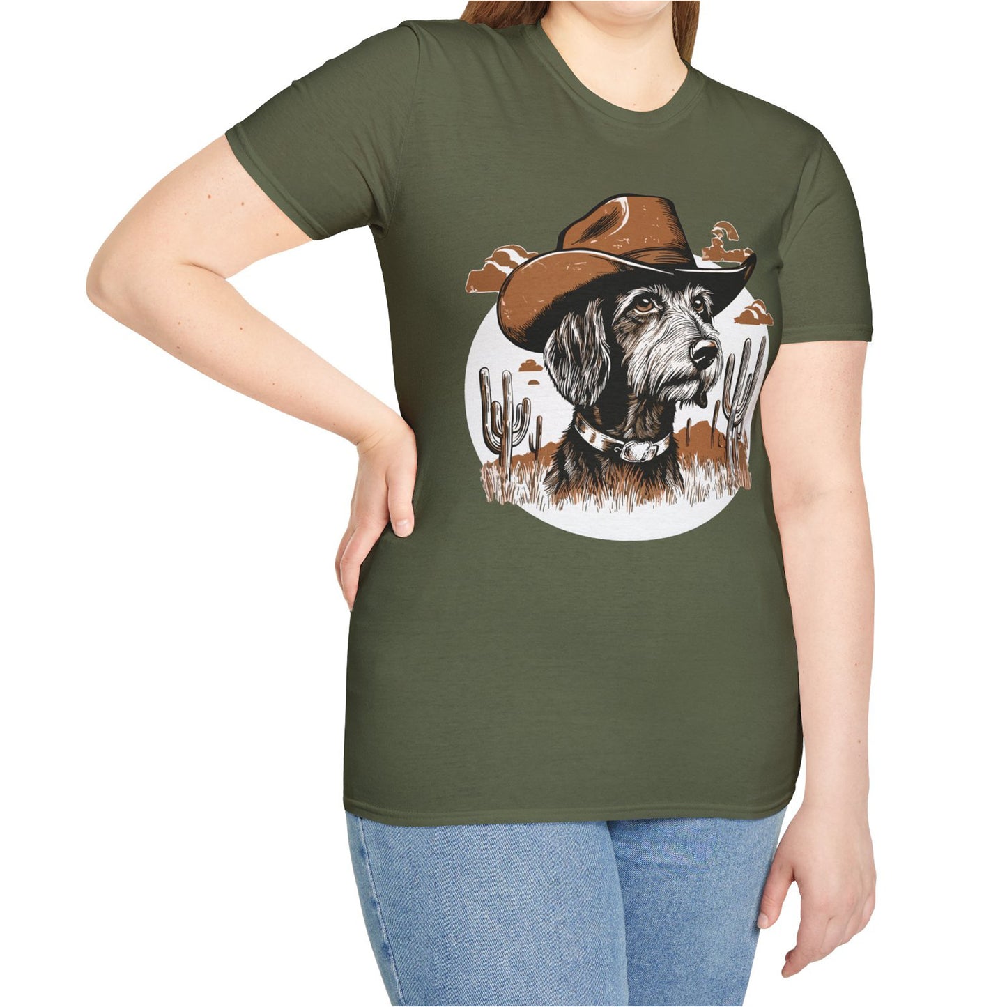 "Wired West" Wire-Haired Dachshund Unisex Softstyle T-Shirt