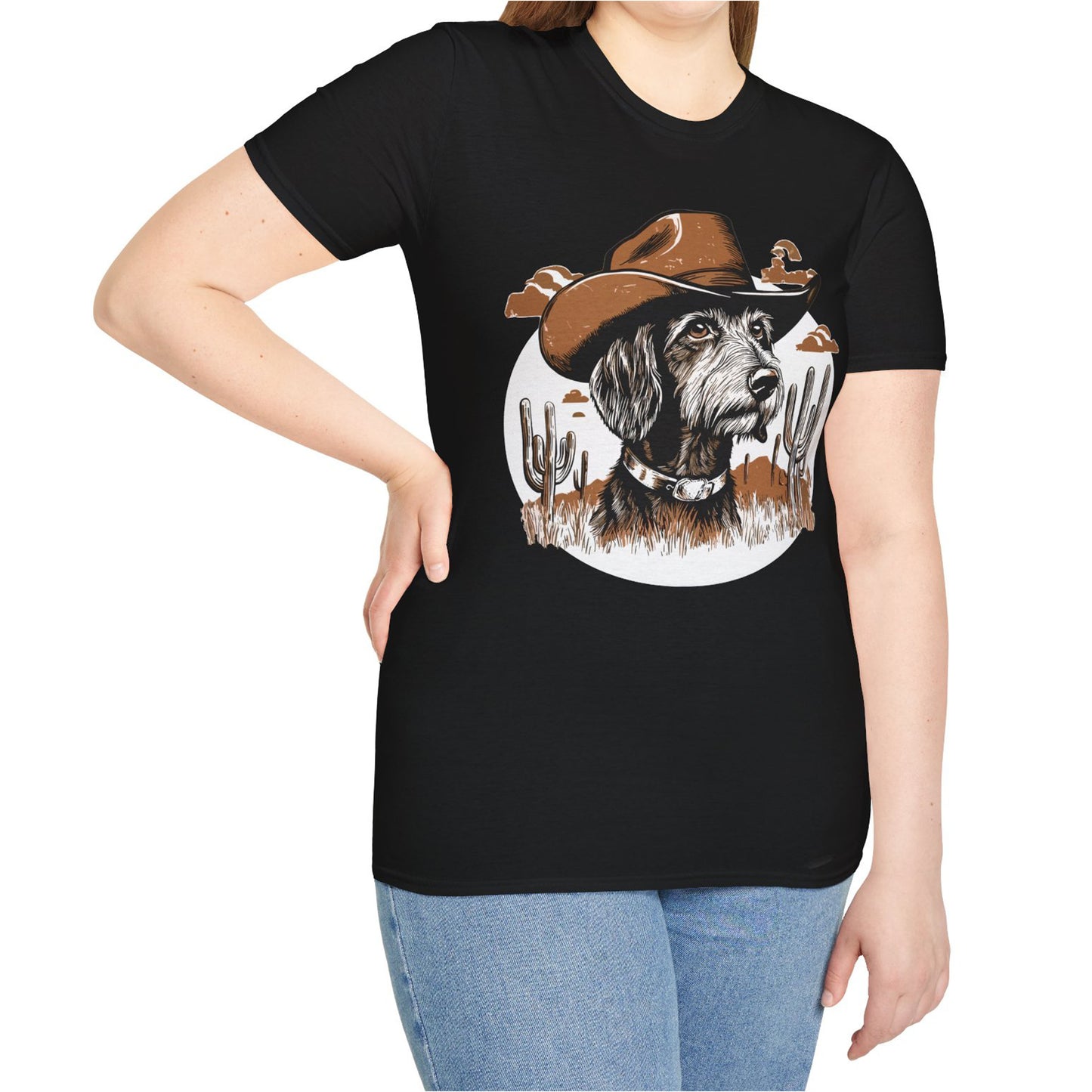 "Wired West" Wire-Haired Dachshund Unisex Softstyle T-Shirt