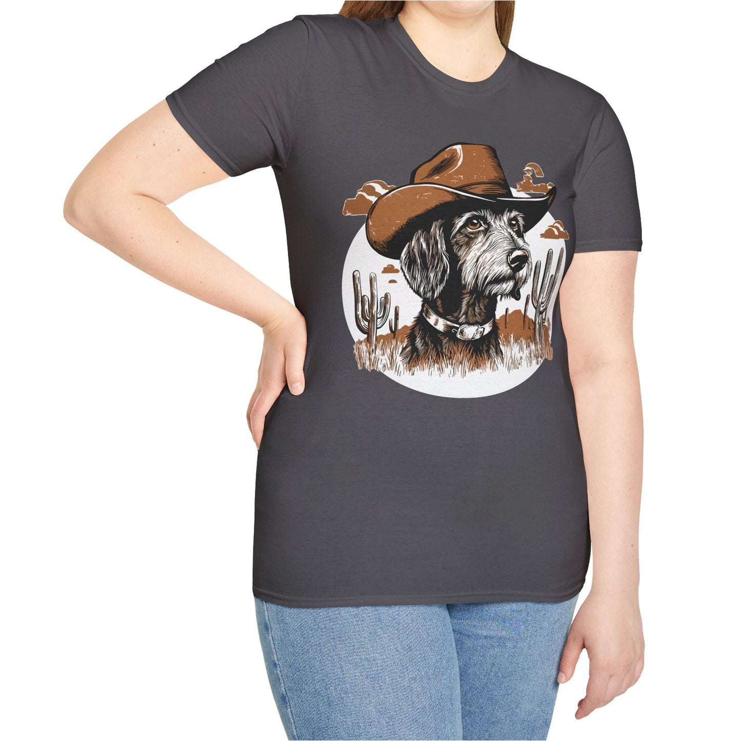 "Wired West" Wire-Haired Dachshund Unisex Softstyle T-Shirt