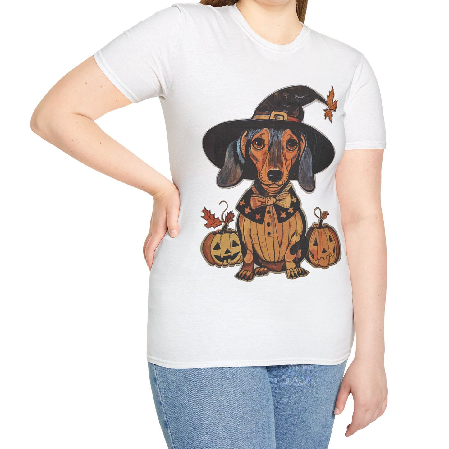"All Dressed Up" Smooth-Haired Dachshund Halloween Unisex Softstyle T-Shirt