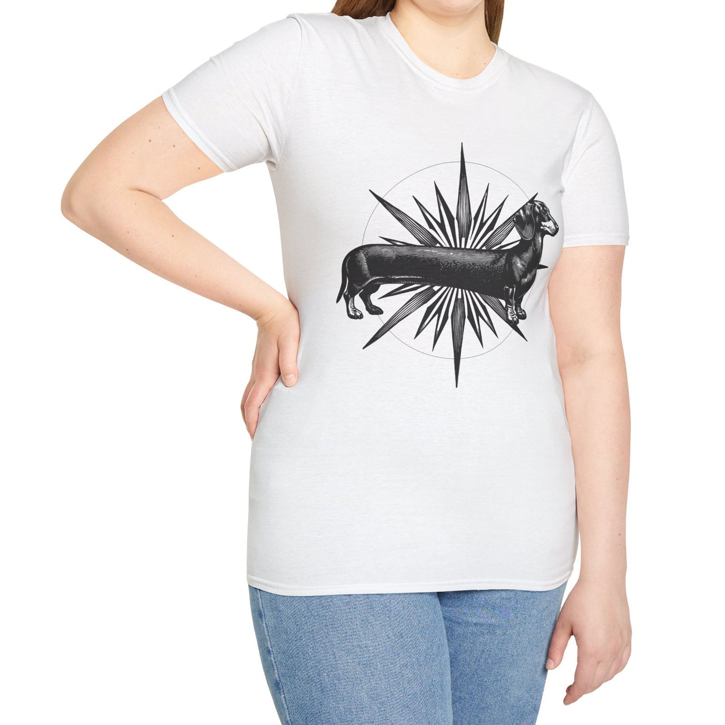 "Go North" Black & Tan Smooth-Haired Dachshund Unisex Softstyle T-Shirt