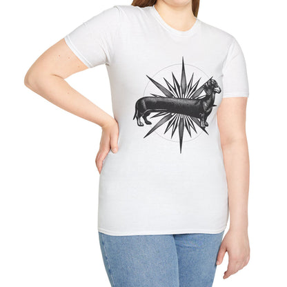 "Go North" Black & Tan Smooth-Haired Dachshund Unisex Softstyle T-Shirt