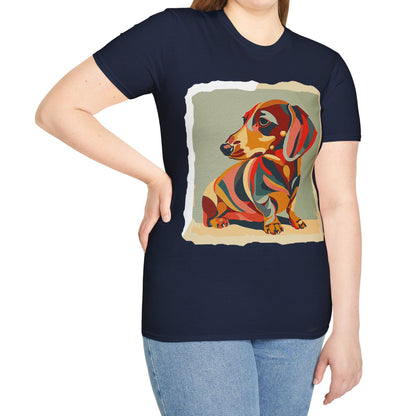 "Facet Hound" Tan Smooth-Haired Dachshund Unisex Softstyle T-Shirt
