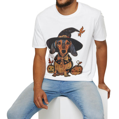 "All Dressed Up" Smooth-Haired Dachshund Halloween Unisex Softstyle T-Shirt