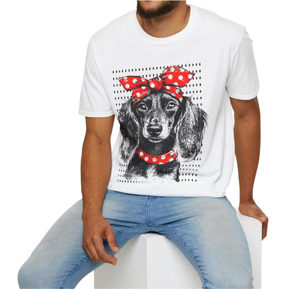 "Riveter" Long-Haired Dachshund Unisex Softstyle T-Shirt
