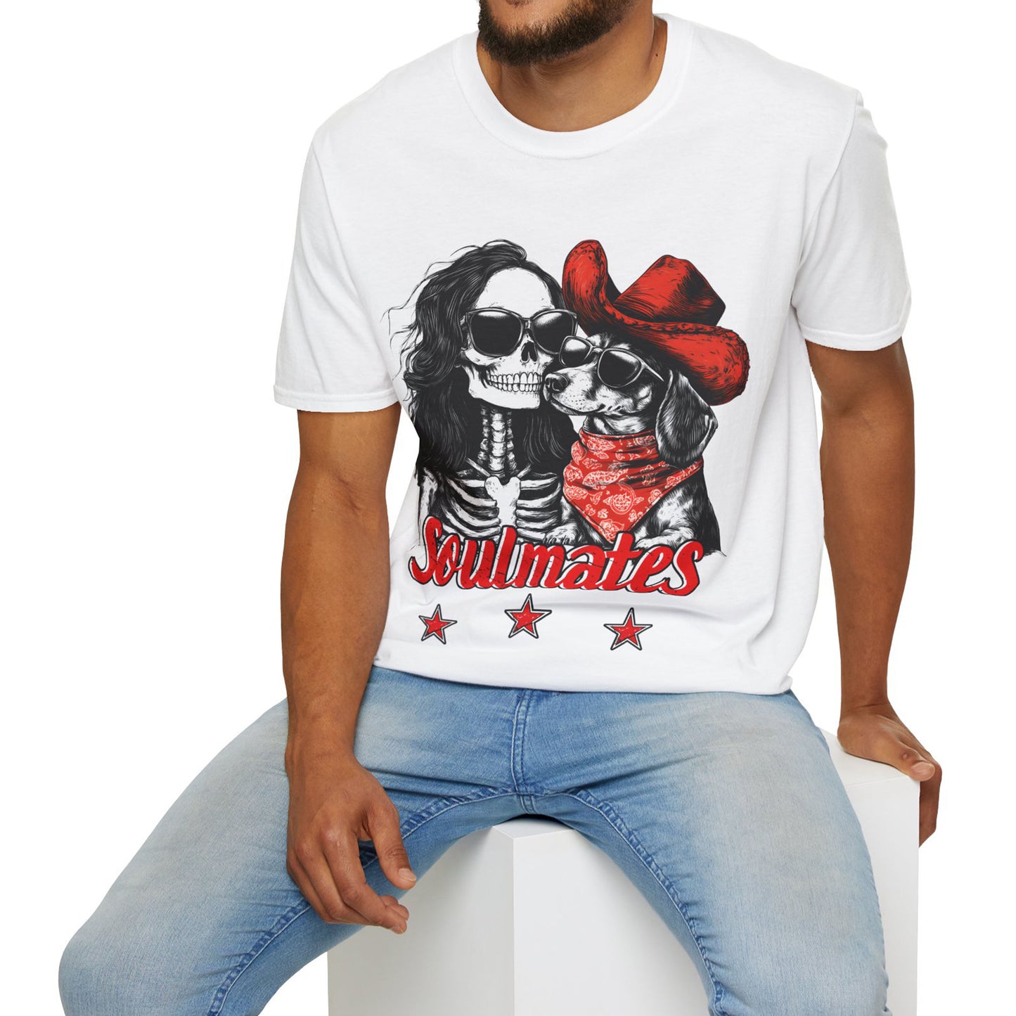 "Smooth Soulmates" Smooth-Haired Dachshund Halloween Unisex Softstyle T-Shirt