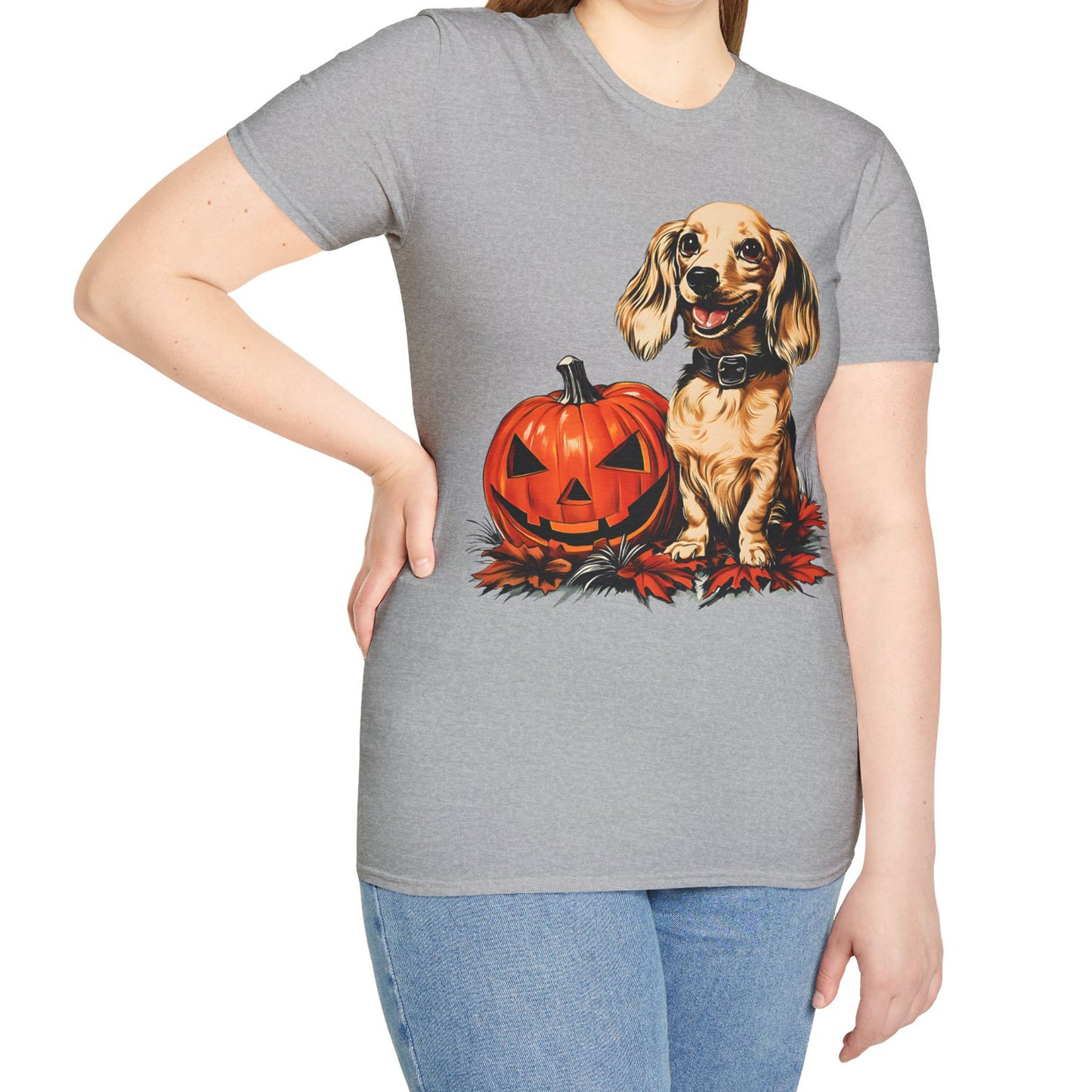 "Shiny" Cream-Colored Long-Haired Dachshund Halloween Unisex Softstyle T-Shirt
