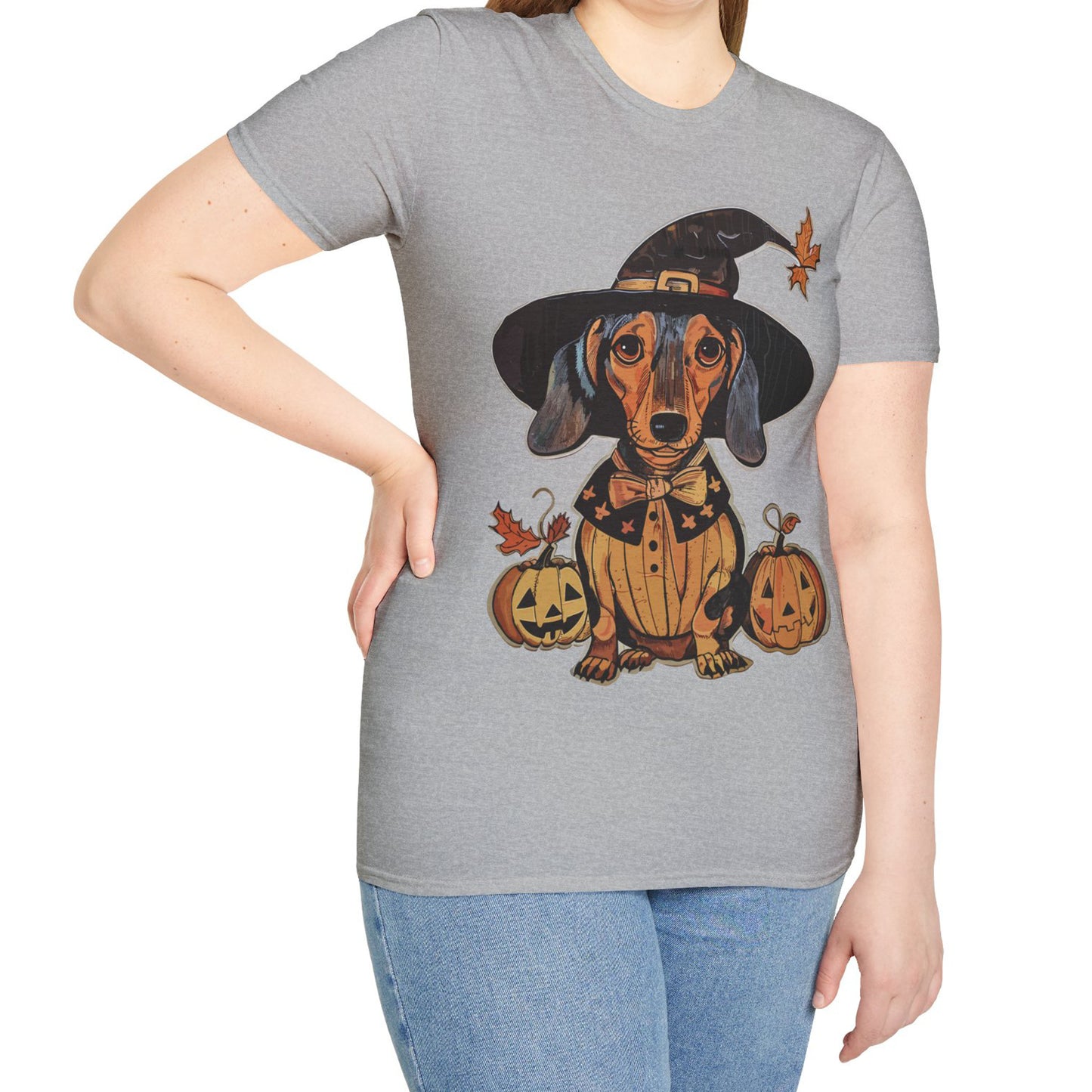 "All Dressed Up" Smooth-Haired Dachshund Halloween Unisex Softstyle T-Shirt