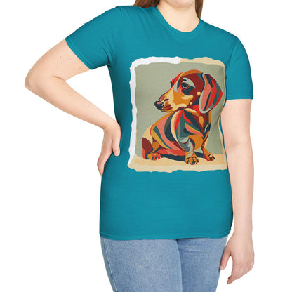 "Facet Hound" Tan Smooth-Haired Dachshund Unisex Softstyle T-Shirt