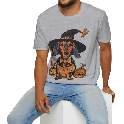 "All Dressed Up" Smooth-Haired Dachshund Halloween Unisex Softstyle T-Shirt
