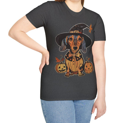 "All Dressed Up" Smooth-Haired Dachshund Halloween Unisex Softstyle T-Shirt