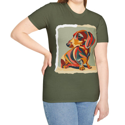 "Facet Hound" Tan Smooth-Haired Dachshund Unisex Softstyle T-Shirt