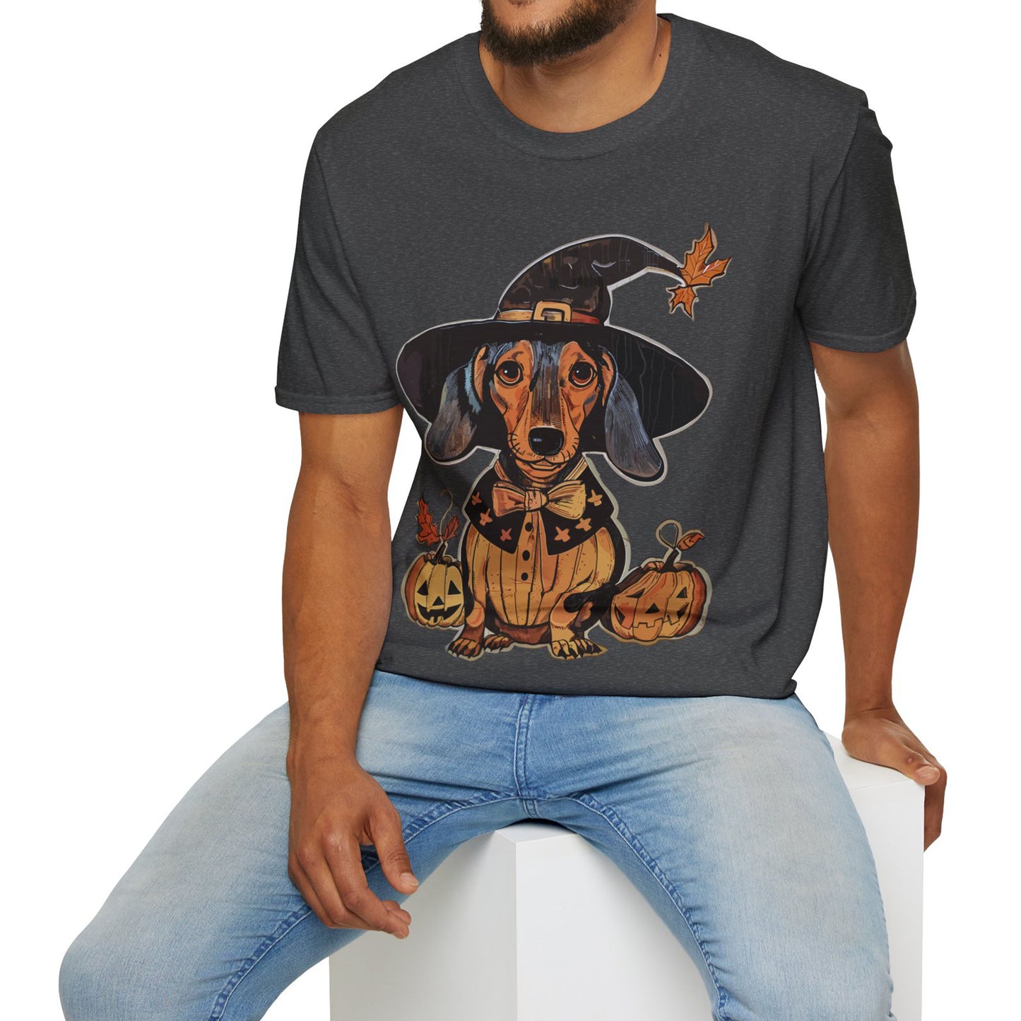 "All Dressed Up" Smooth-Haired Dachshund Halloween Unisex Softstyle T-Shirt