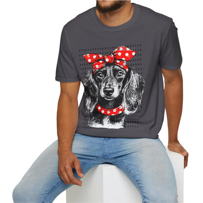 "Riveter" Long-Haired Dachshund Unisex Softstyle T-Shirt