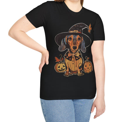 "All Dressed Up" Smooth-Haired Dachshund Halloween Unisex Softstyle T-Shirt