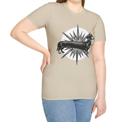 "Go North" Black & Tan Smooth-Haired Dachshund Unisex Softstyle T-Shirt