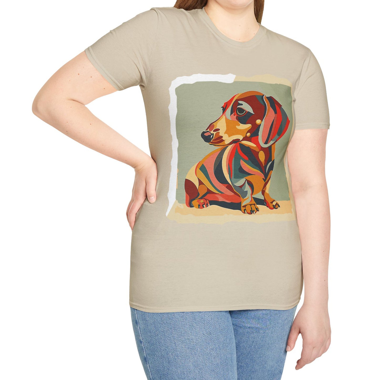 "Facet Hound" Tan Smooth-Haired Dachshund Unisex Softstyle T-Shirt