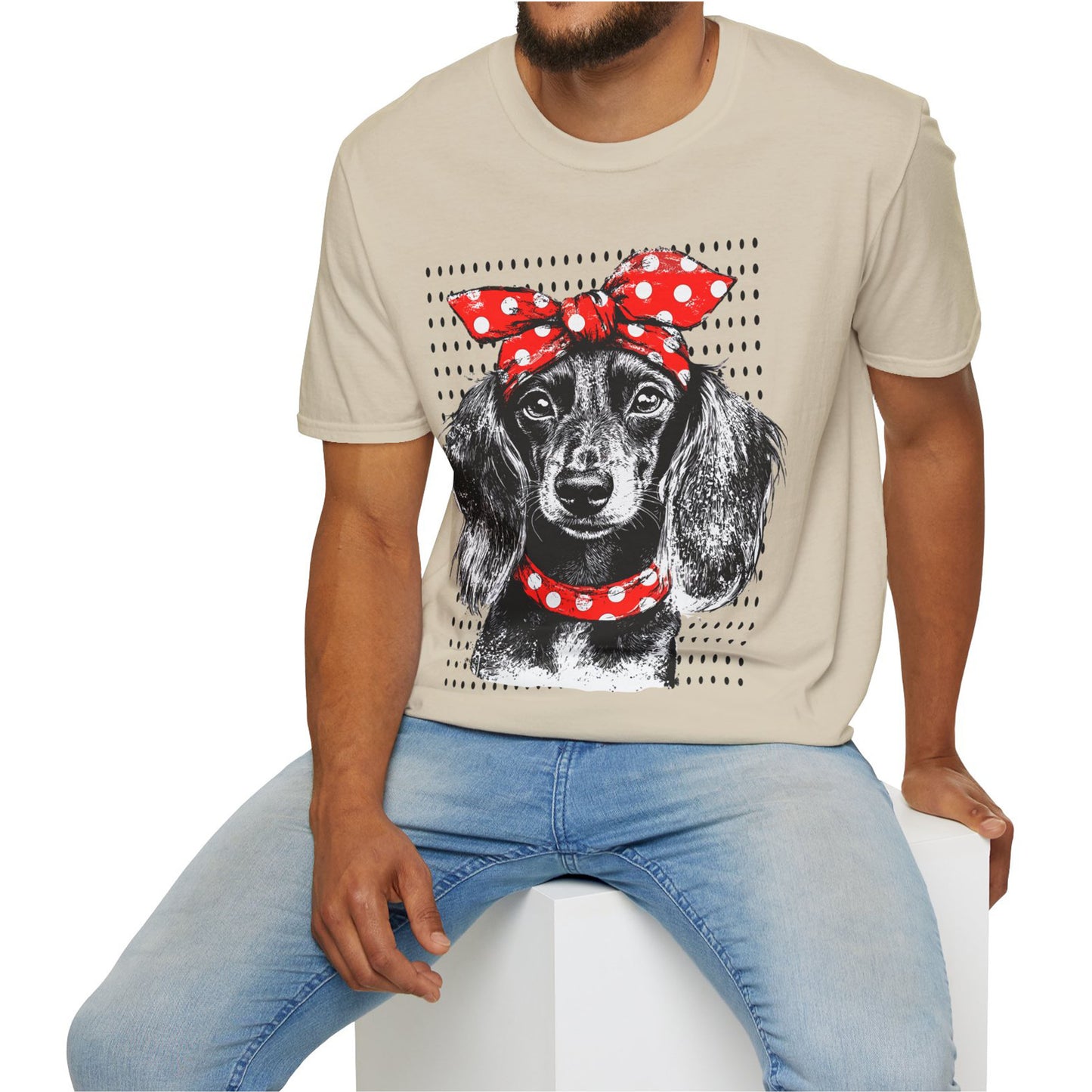 "Riveter" Long-Haired Dachshund Unisex Softstyle T-Shirt