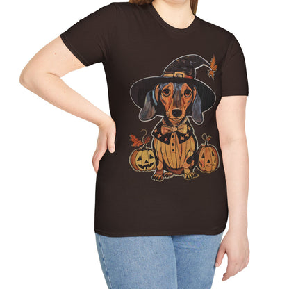 "All Dressed Up" Smooth-Haired Dachshund Halloween Unisex Softstyle T-Shirt