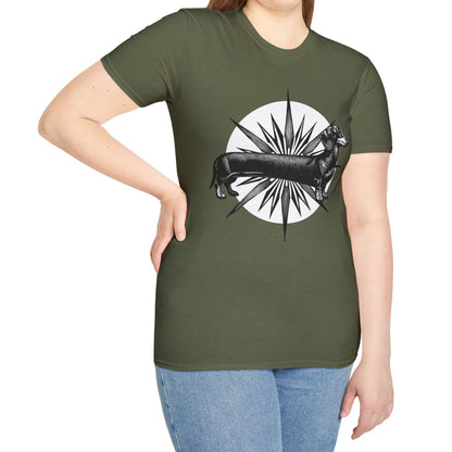 "Go North" Black & Tan Smooth-Haired Dachshund Unisex Softstyle T-Shirt