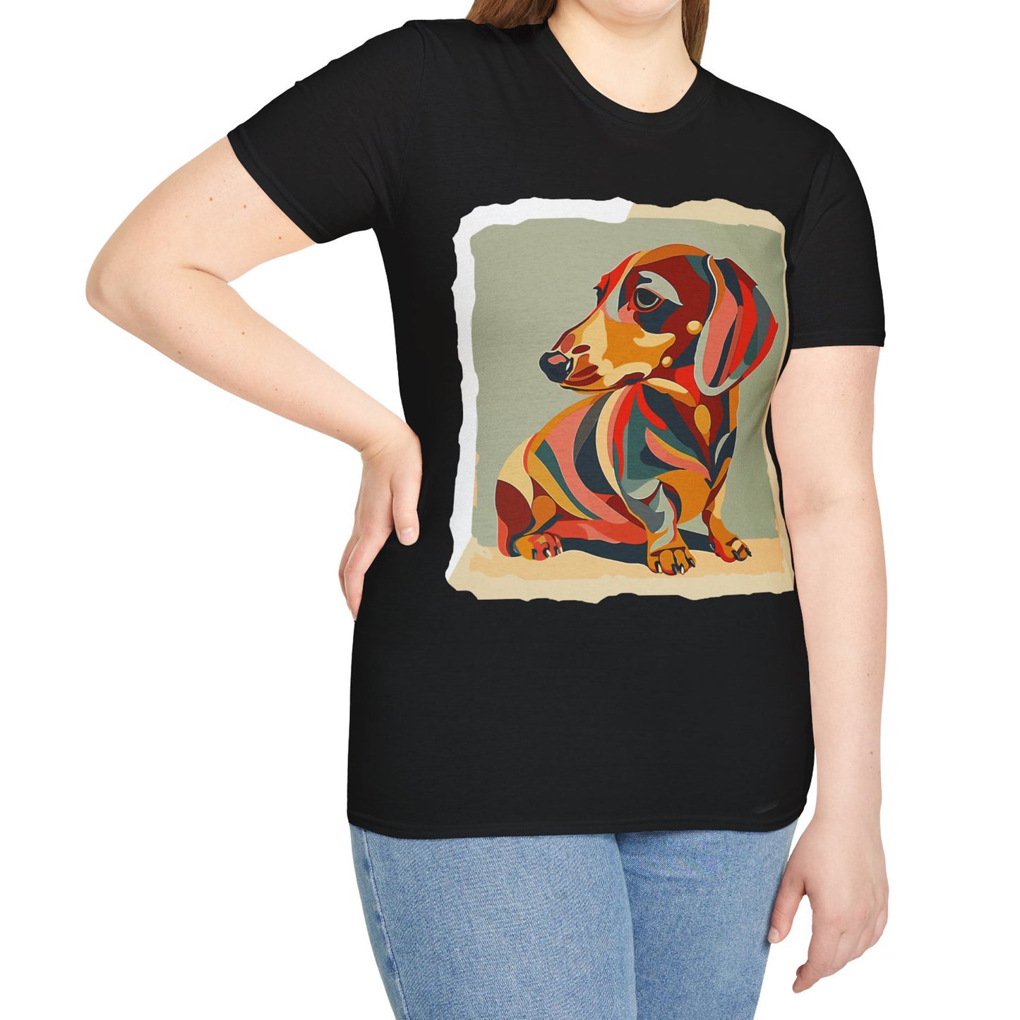 "Facet Hound" Tan Smooth-Haired Dachshund Unisex Softstyle T-Shirt