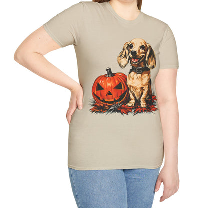 "Shiny" Cream-Colored Long-Haired Dachshund Halloween Unisex Softstyle T-Shirt
