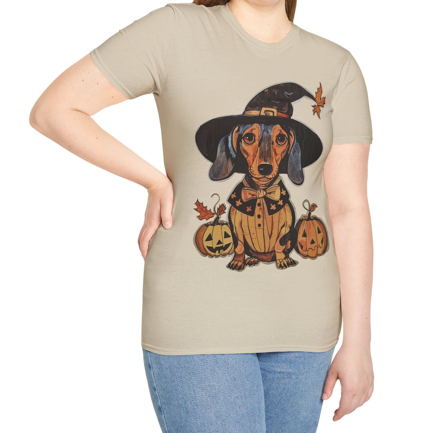 "All Dressed Up" Smooth-Haired Dachshund Halloween Unisex Softstyle T-Shirt