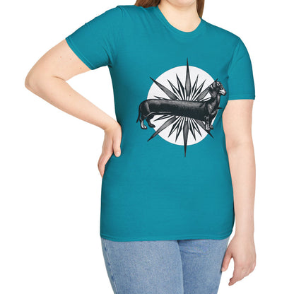 "Go North" Black & Tan Smooth-Haired Dachshund Unisex Softstyle T-Shirt