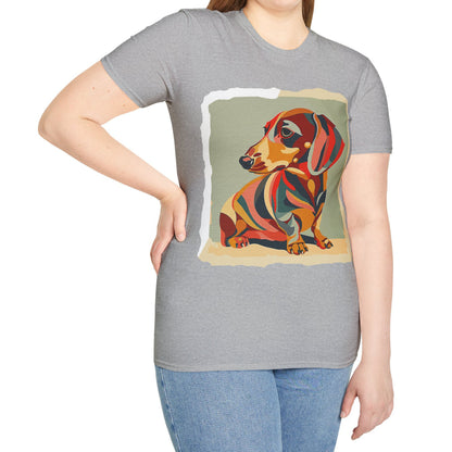 "Facet Hound" Tan Smooth-Haired Dachshund Unisex Softstyle T-Shirt