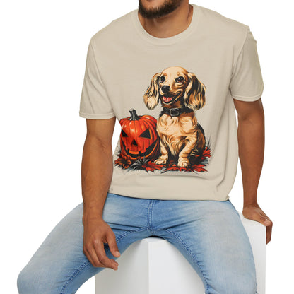 "Shiny" Cream-Colored Long-Haired Dachshund Halloween Unisex Softstyle T-Shirt