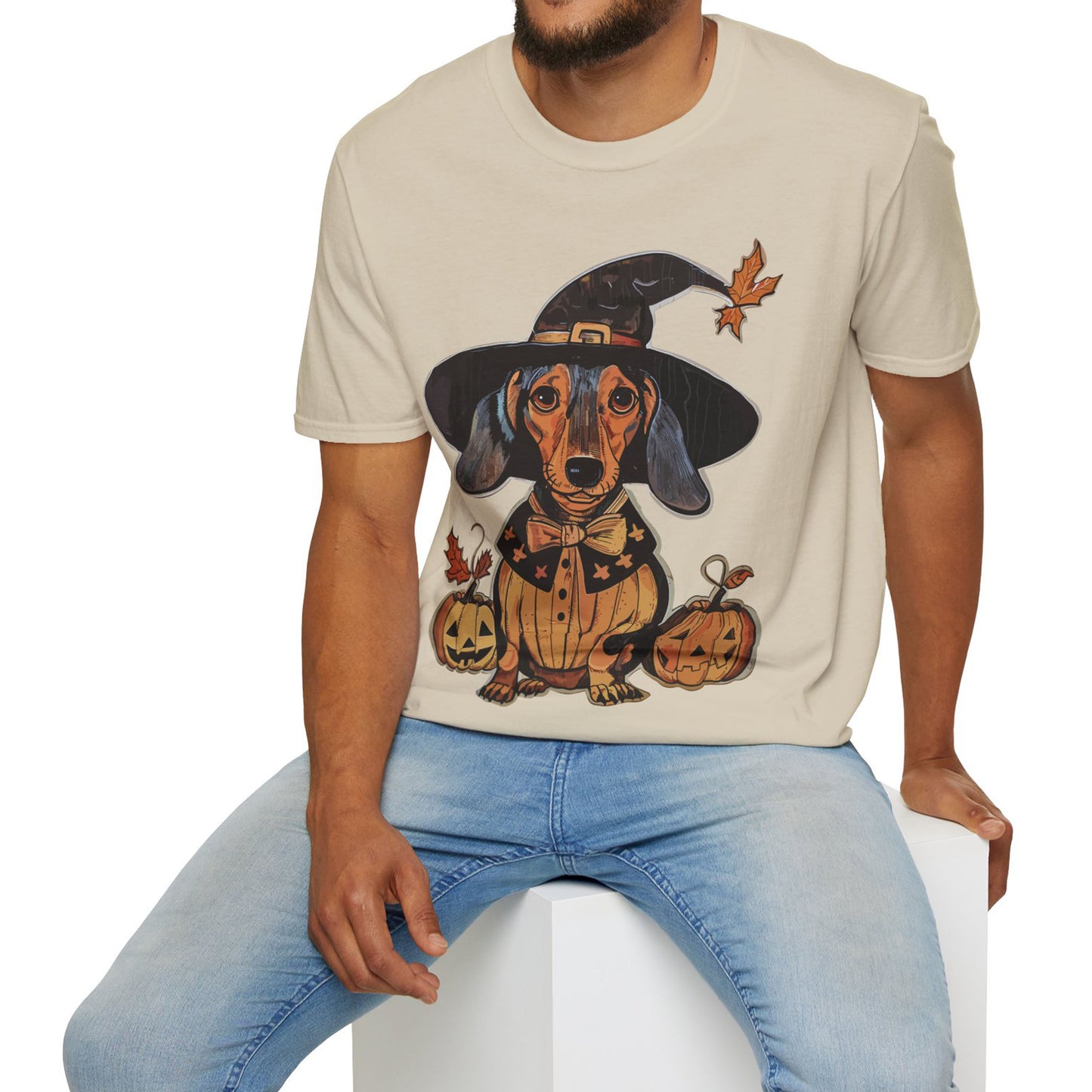 "All Dressed Up" Smooth-Haired Dachshund Halloween Unisex Softstyle T-Shirt