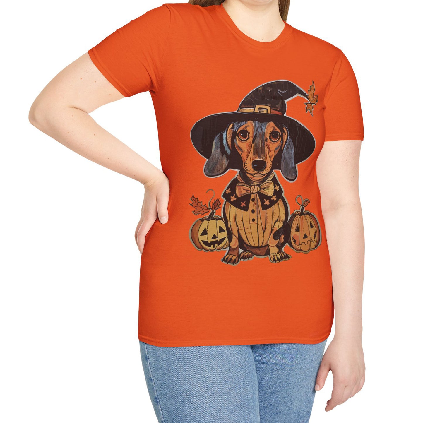 "All Dressed Up" Smooth-Haired Dachshund Halloween Unisex Softstyle T-Shirt