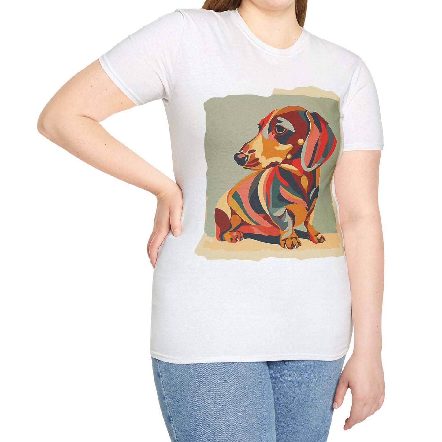 "Facet Hound" Tan Smooth-Haired Dachshund Unisex Softstyle T-Shirt