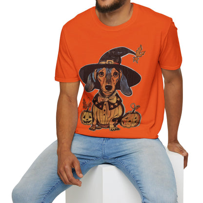 "All Dressed Up" Smooth-Haired Dachshund Halloween Unisex Softstyle T-Shirt
