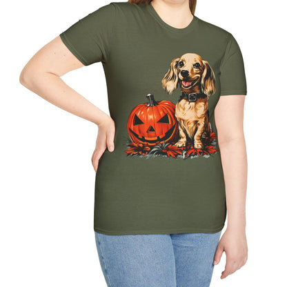 "Shiny" Cream-Colored Long-Haired Dachshund Halloween Unisex Softstyle T-Shirt