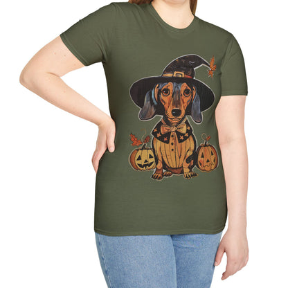 "All Dressed Up" Smooth-Haired Dachshund Halloween Unisex Softstyle T-Shirt