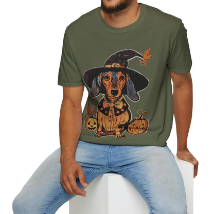 "All Dressed Up" Smooth-Haired Dachshund Halloween Unisex Softstyle T-Shirt