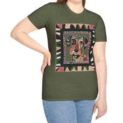 "Wired Wacky Frame" Wire-Haired Dachshund Unisex Softstyle T-Shirt