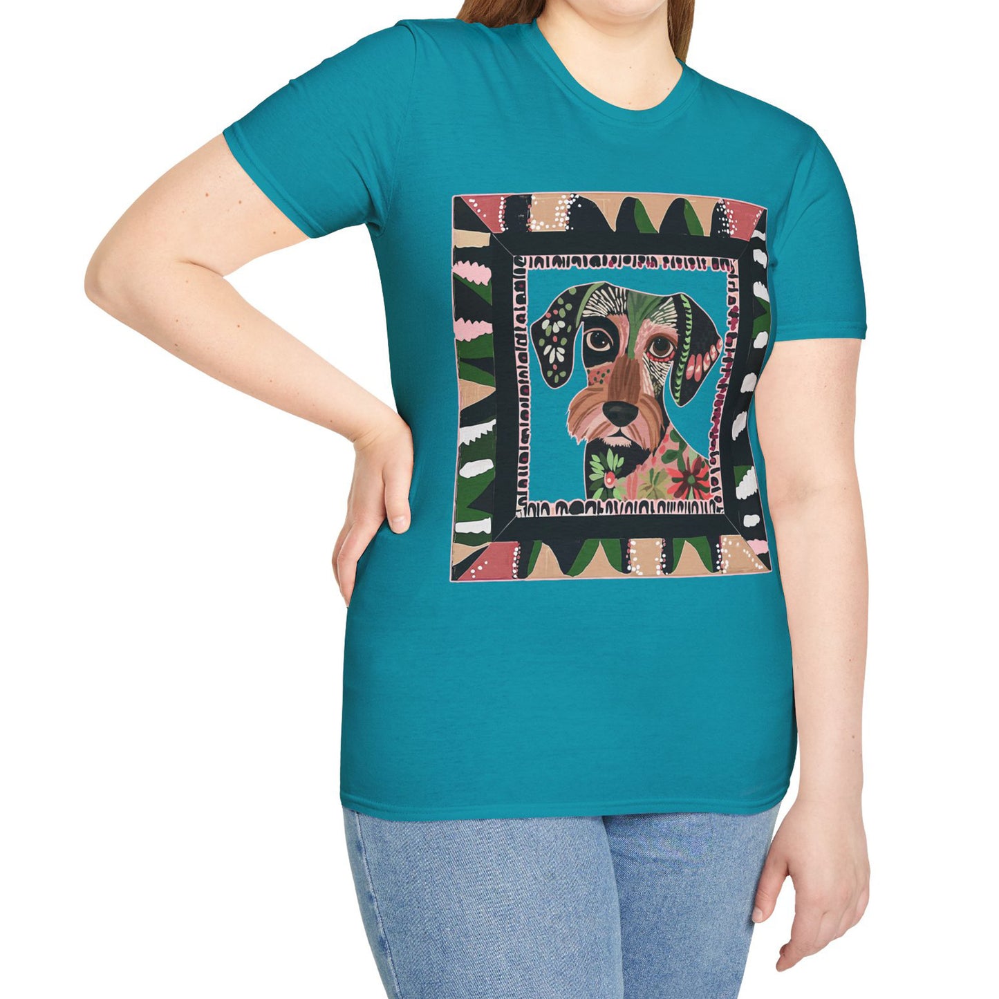 "Wired Wacky Frame" Wire-Haired Dachshund Unisex Softstyle T-Shirt