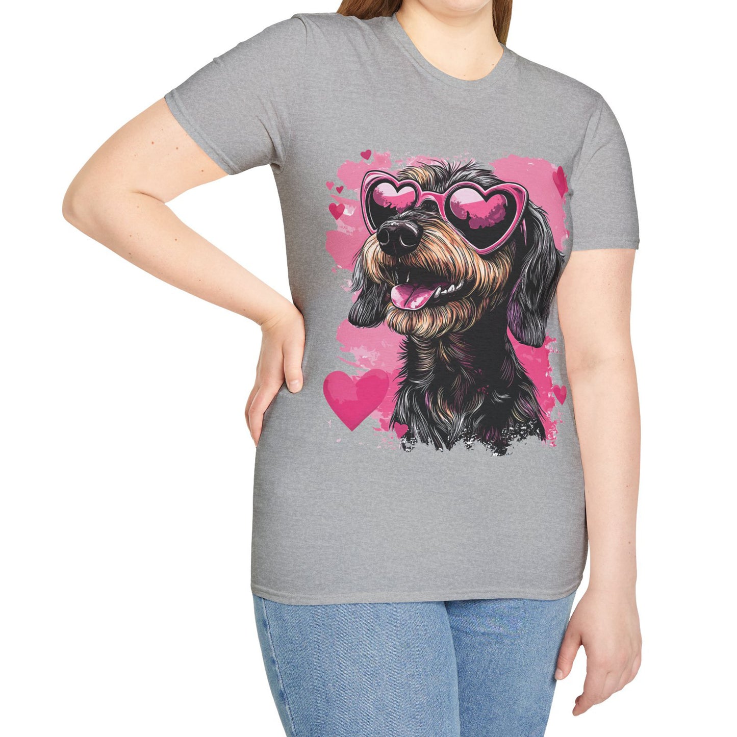 "Wired Heart" Wire-Haired Dachshund Unisex Softstyle T-Shirt