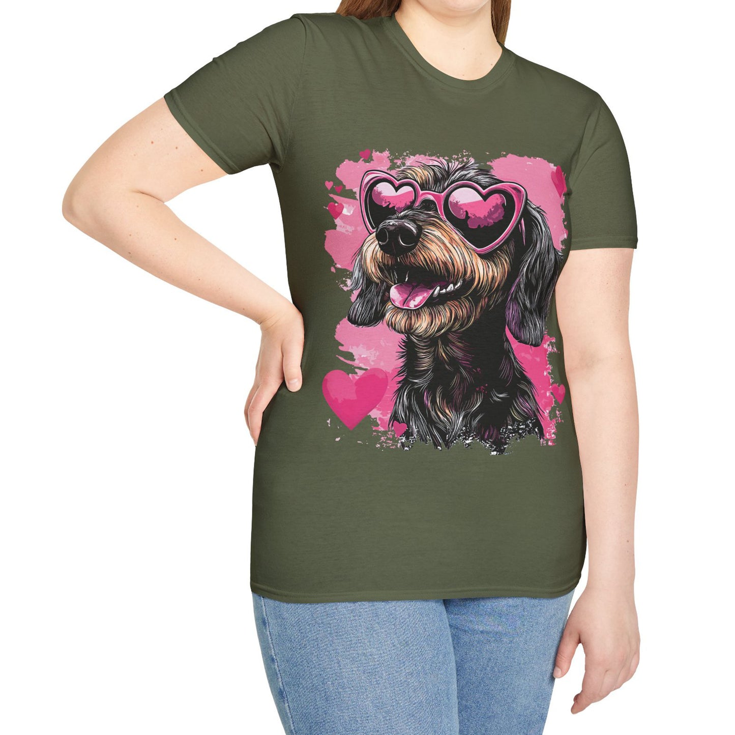 "Wired Heart" Wire-Haired Dachshund Unisex Softstyle T-Shirt
