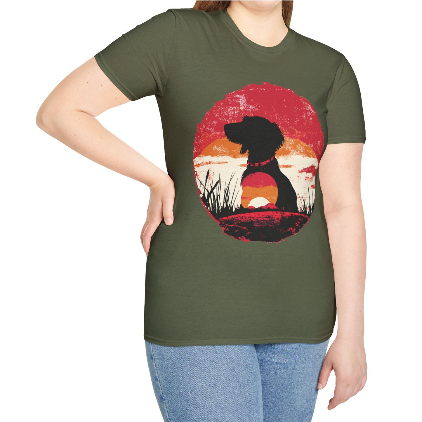 "Wired Sunset" Wire-Haired Dachshund Unisex Softstyle T-Shirt