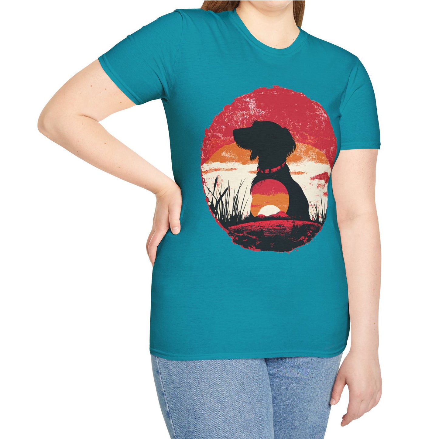 "Wired Sunset" Wire-Haired Dachshund Unisex Softstyle T-Shirt